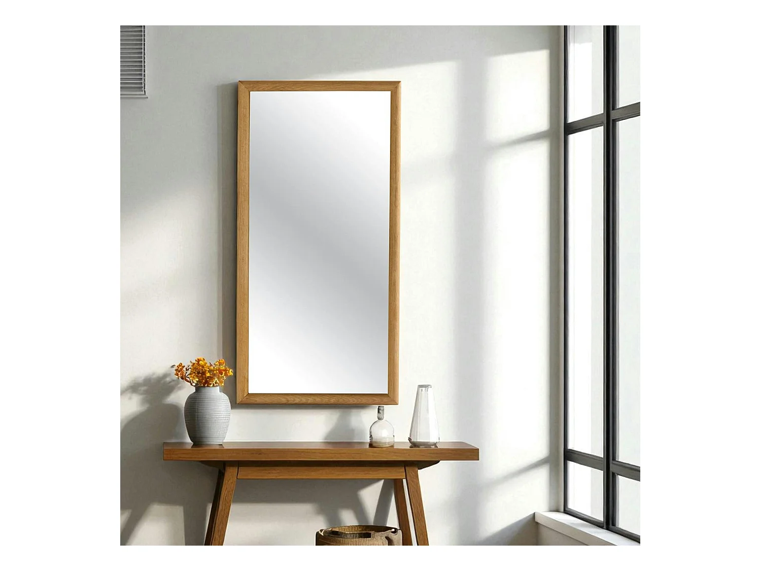 Miroir d'entrée vertical - cadre bois clair 80 cm IENA