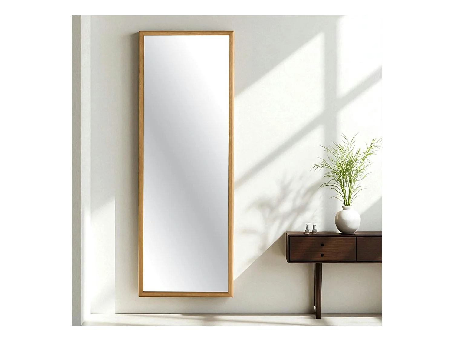 Miroir d'entrée vertical - cadre bois clair 140 cm IENA