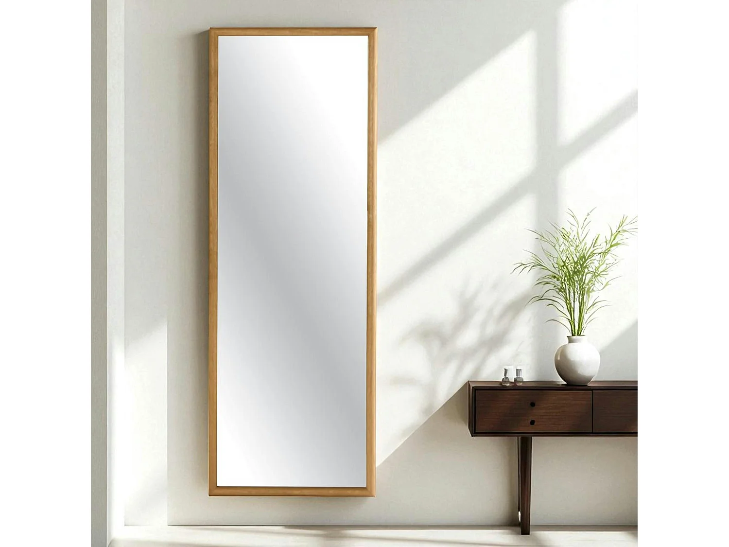 Miroir d'entrée vertical - cadre bois clair 140 cm IENA