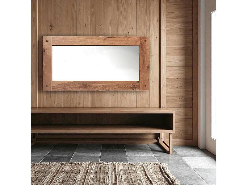 Miroir mural en bois naturel avec cadre épais - 150 cm FJORD