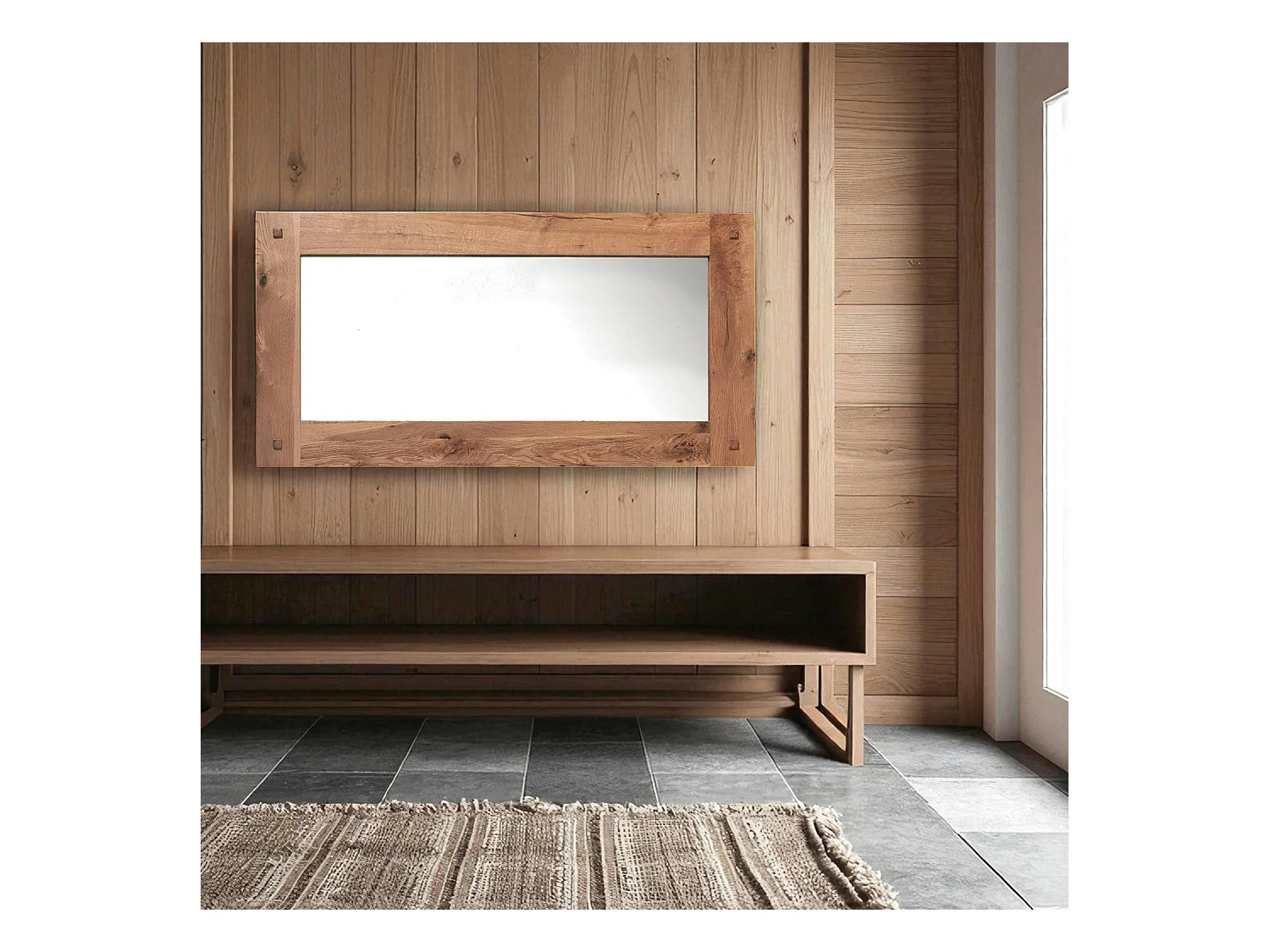 Miroir mural en bois naturel avec cadre épais - 150 cm FJORD