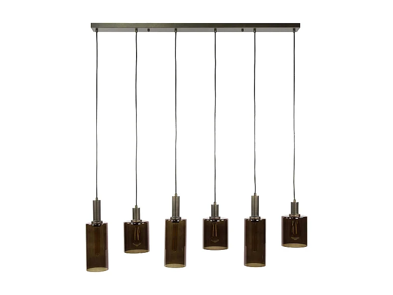 Suspension vintage en verre – 6 abat–jour bruns NOVA
