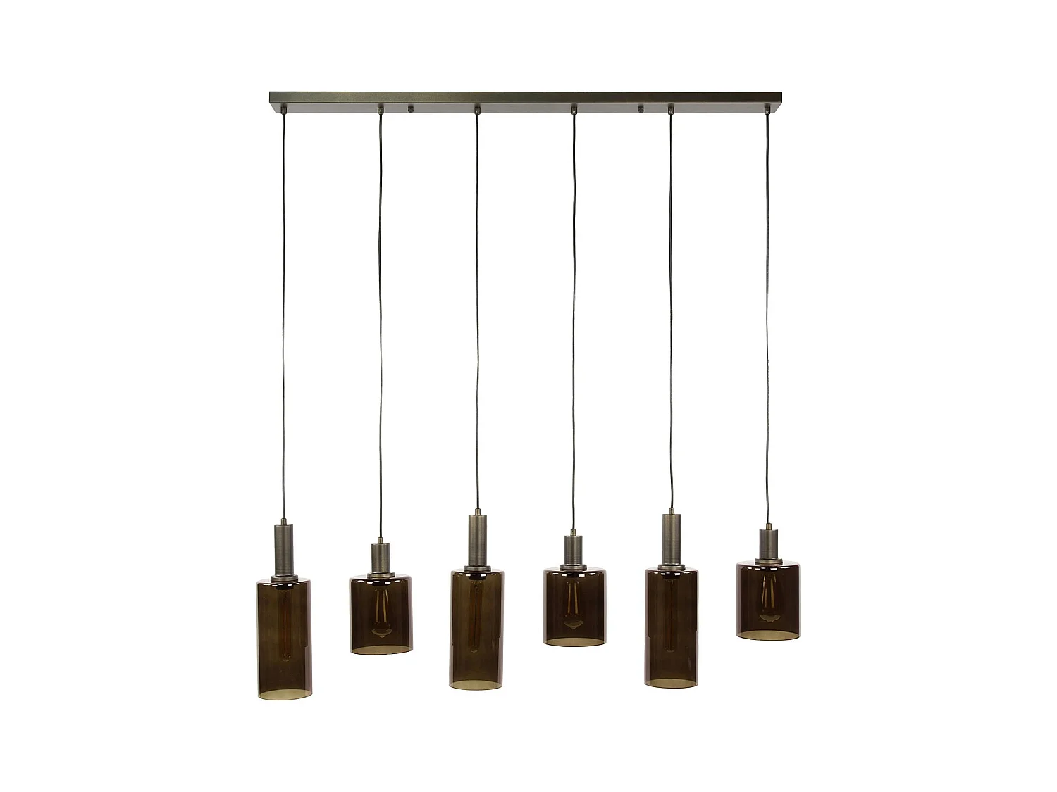 Suspension vintage en verre – 6 abat–jour bruns NOVA