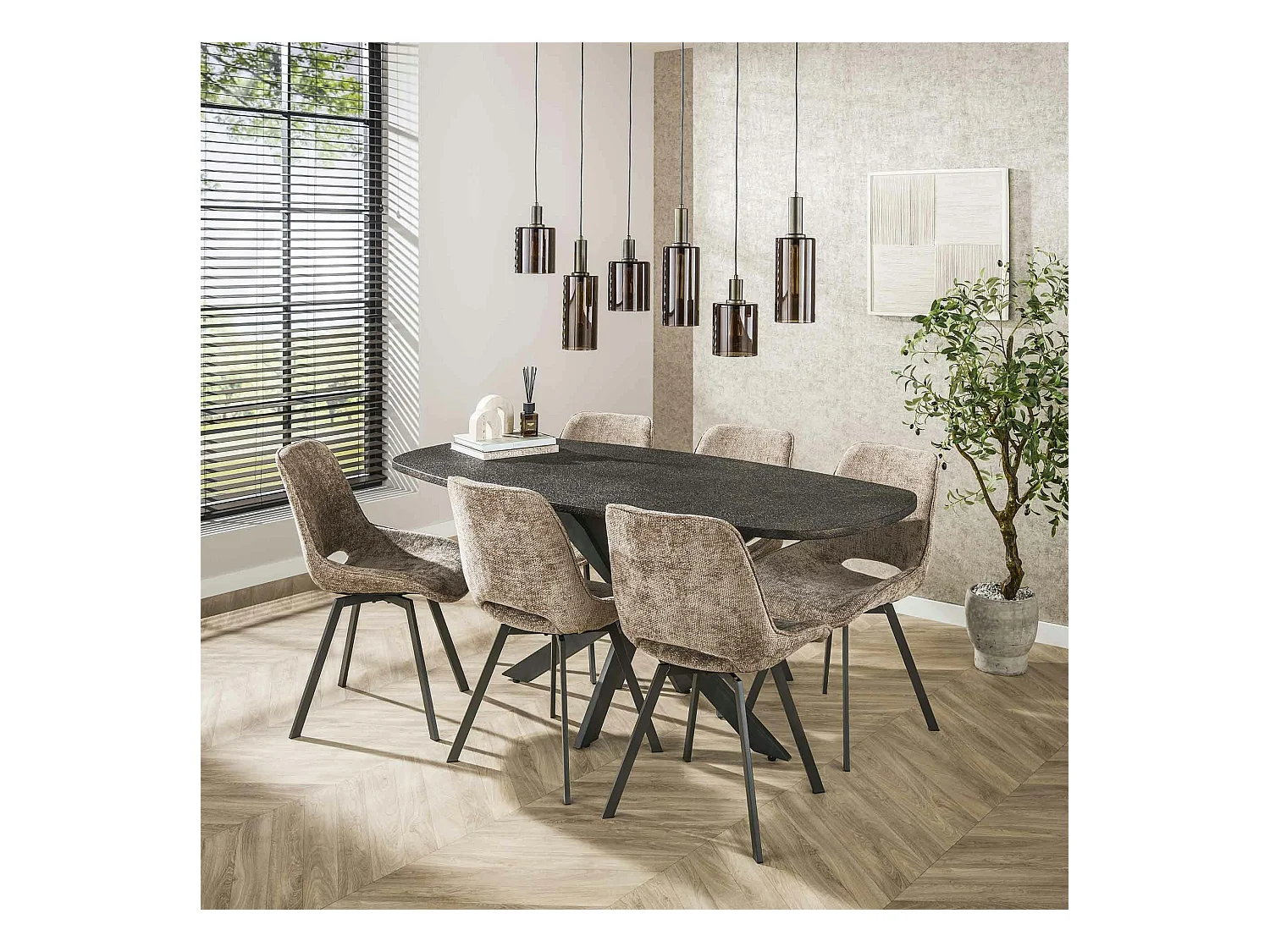 Suspension vintage en verre – 6 abat–jour bruns NOVA