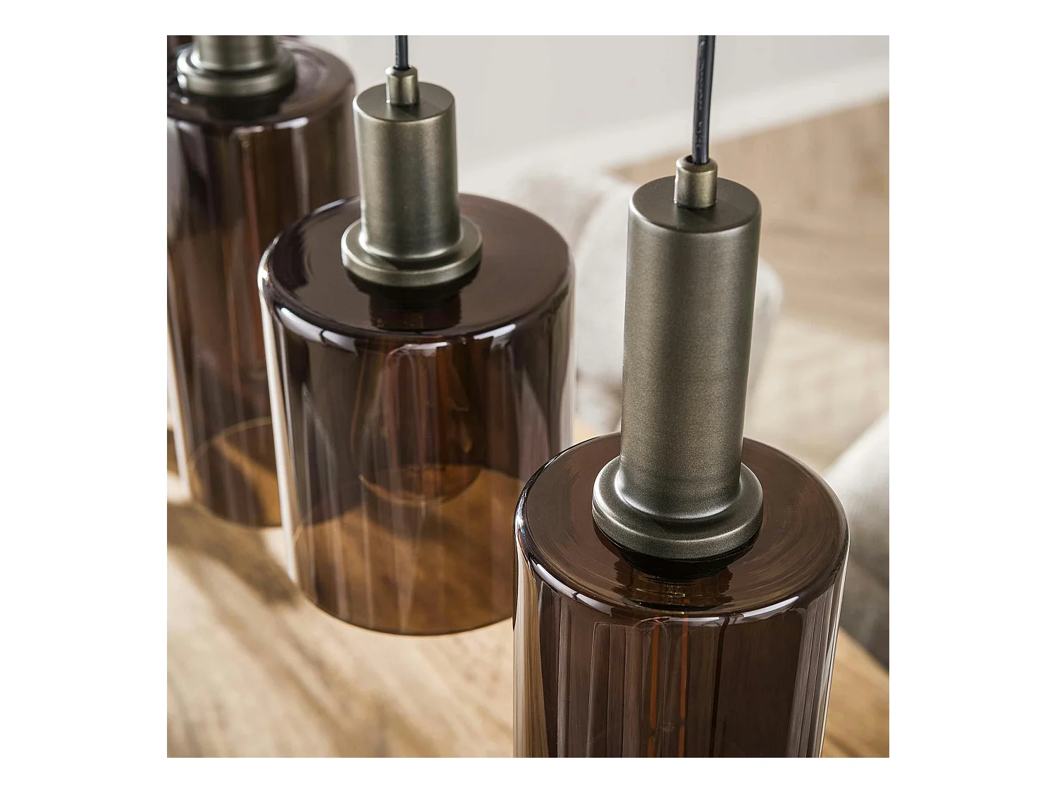 Suspension vintage en verre – 6 abat–jour bruns NOVA