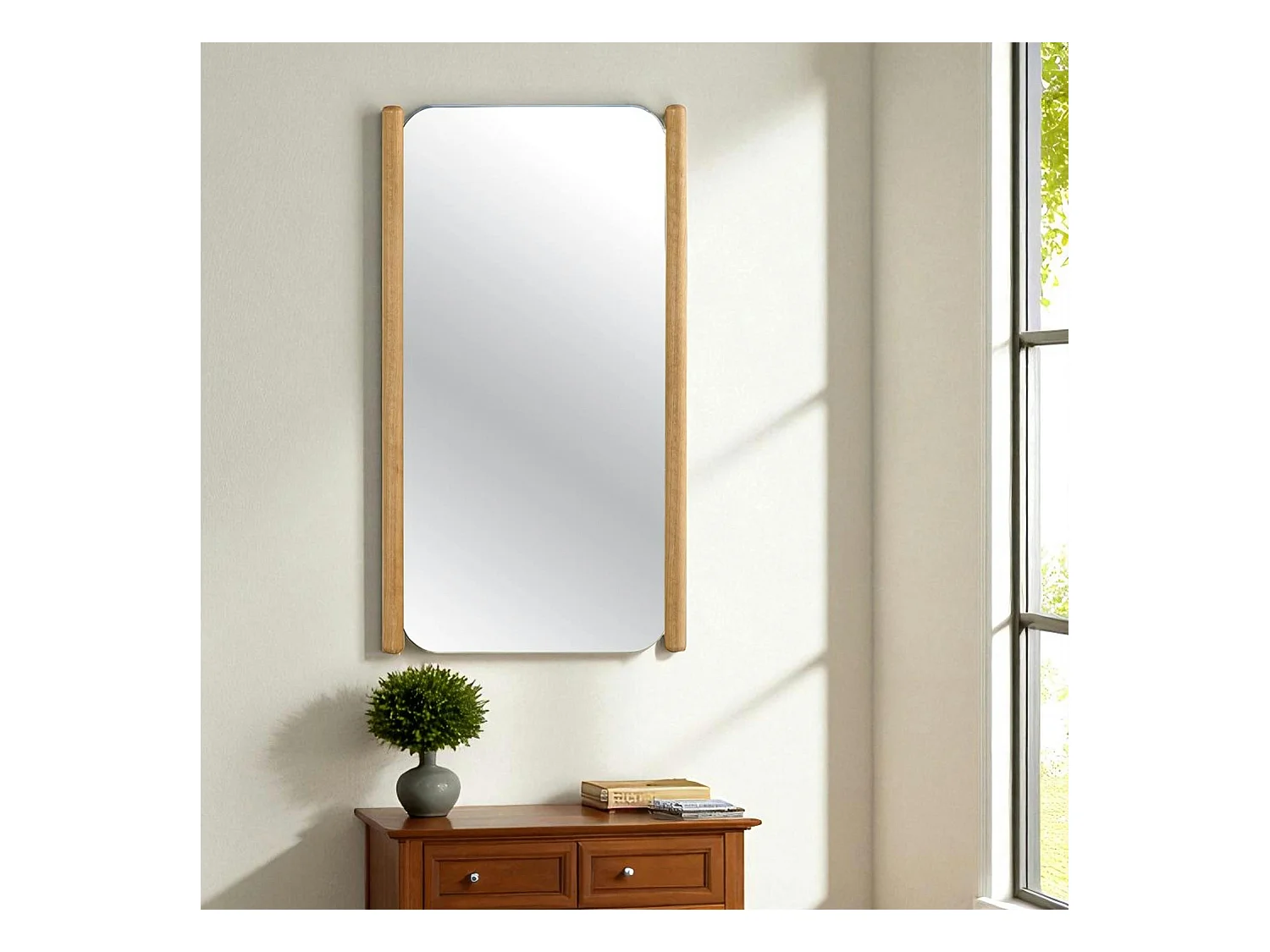 Miroir d'entrée vertical - baguettes latérales bois IENA