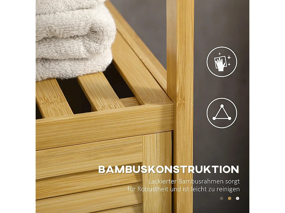 Armoire de salle de bain, étagère de salle de bain, en bambou, 1 étagère, 1 armoire, 33 cm × 36,5 cm × 67 cm, couleur naturelle