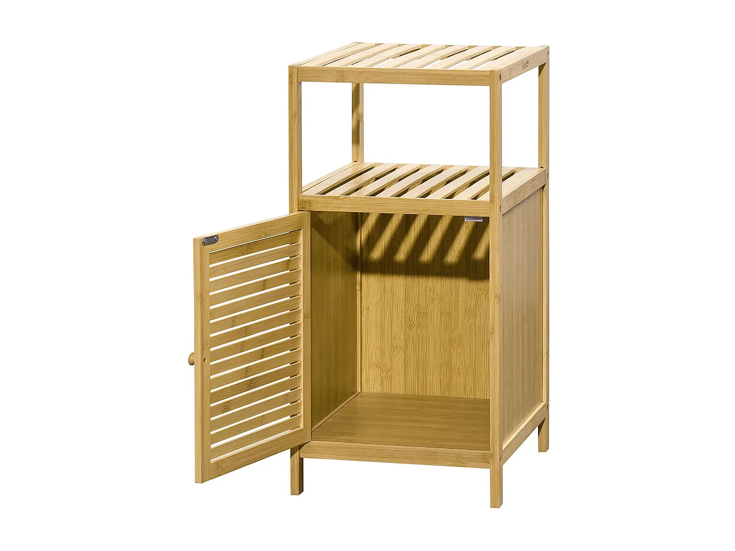 Armoire de salle de bain, étagère de salle de bain, en bambou, 1 étagère, 1 armoire, 33 cm × 36,5 cm × 67 cm, couleur naturelle