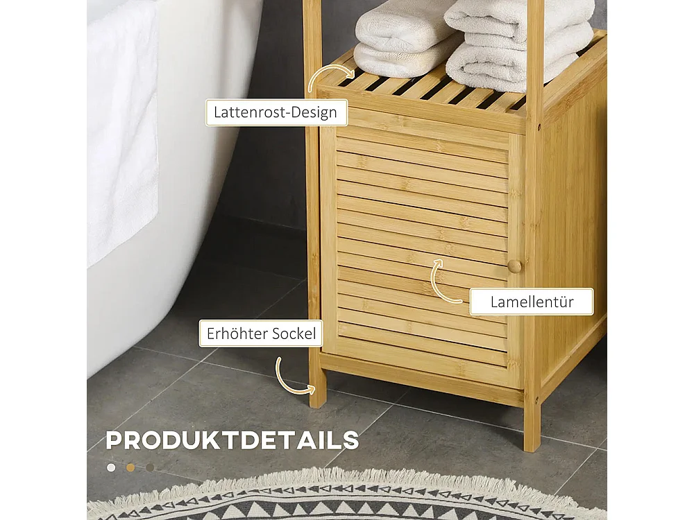 Armoire de salle de bain, étagère de salle de bain, en bambou, 1 étagère, 1 armoire, 33 cm × 36,5 cm × 67 cm, couleur naturelle