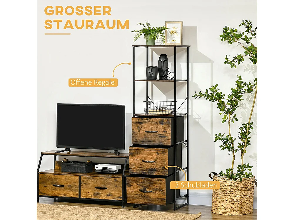 Étagère de rangement avec tiroirs, espace de rangement ouvert, structure en acier, pieds réglables, dimensions : 44 x 40 x 155 cm.