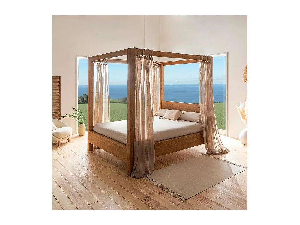 Lit baldaquin cadre 160 cm en bois – style naturel VERBIER