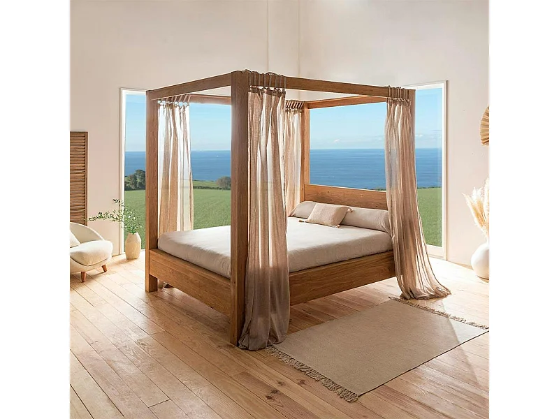 Lit baldaquin cadre 160 cm en bois – style naturel VERBIER