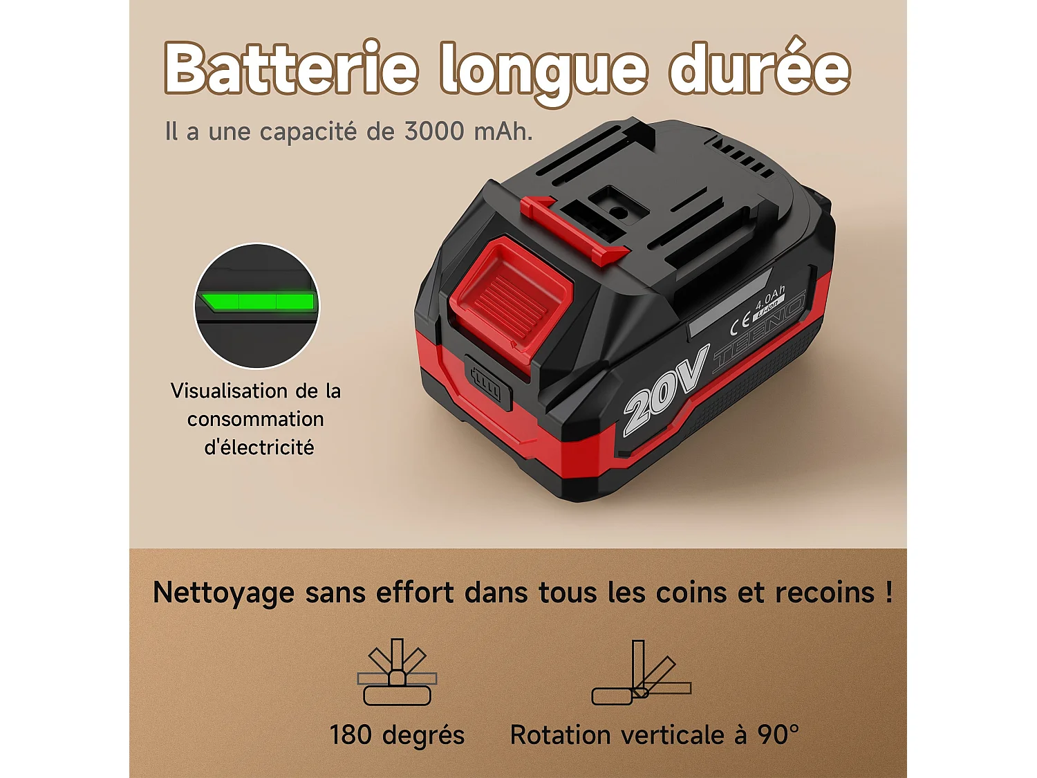 Aspirateur Balai sans Fil Lithium 150W/13KPA, aspirateur Vertical sans Fil avec Batterie au Lithium 4Ah