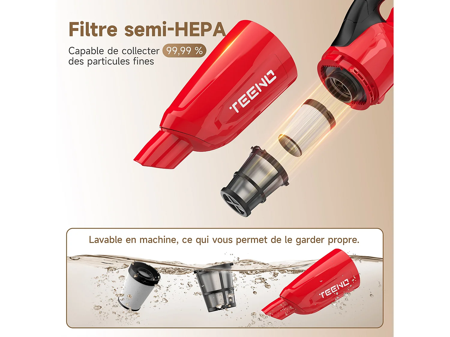 Aspirateur Balai sans Fil Lithium 150W/13KPA, aspirateur Vertical sans Fil avec Batterie au Lithium 4Ah