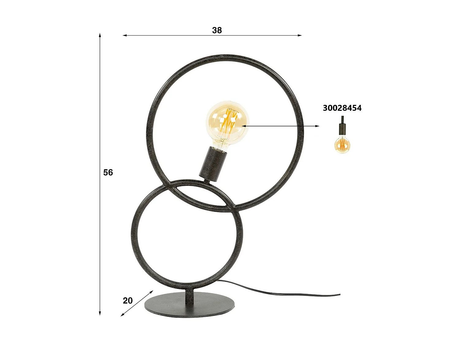 Lampe design noire – 2 anneaux TRIBECA