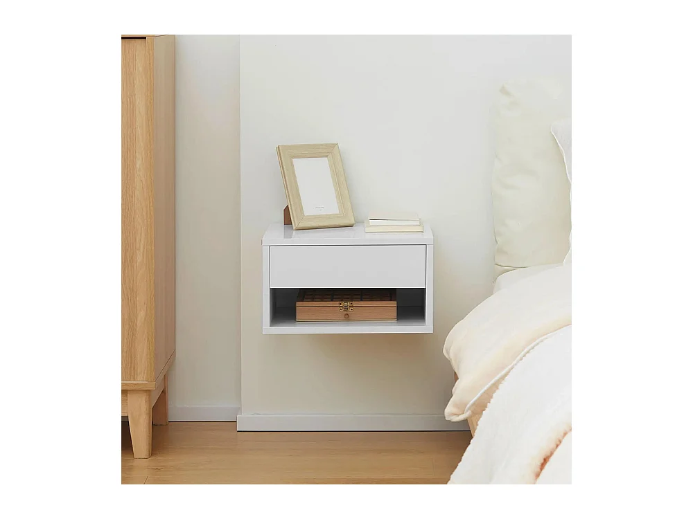 Lot de 2 tables de chevet murales table de nuit tiroir coulissant niche plateau en bois dim. 37L x 32l x 21H cm ,blanc