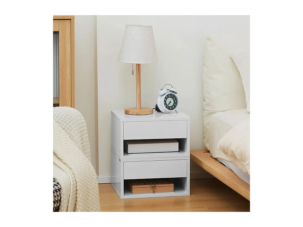 Lot de 2 tables de chevet murales table de nuit tiroir coulissant niche plateau en bois dim. 37L x 32l x 21H cm ,blanc