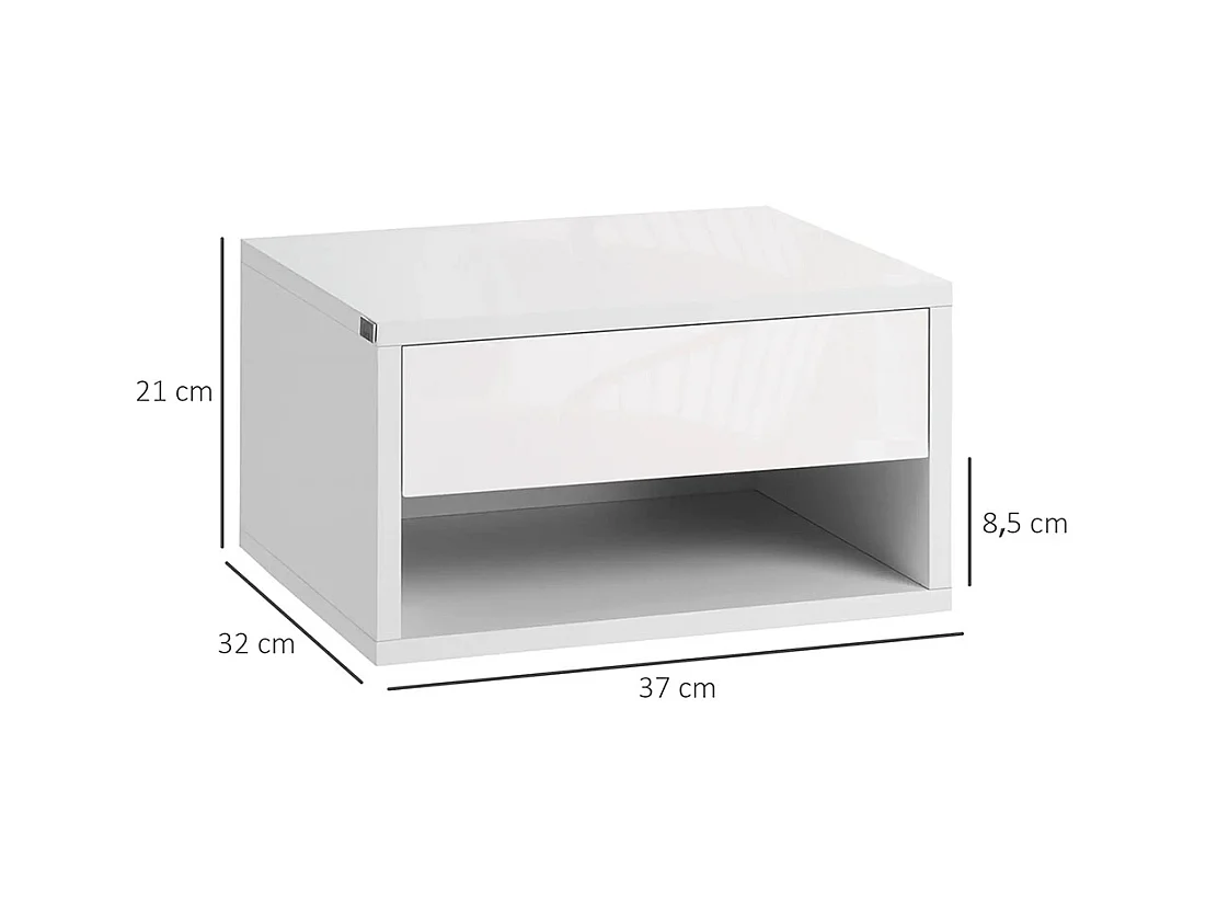 Lot de 2 tables de chevet murales table de nuit tiroir coulissant niche plateau en bois dim. 37L x 32l x 21H cm ,blanc