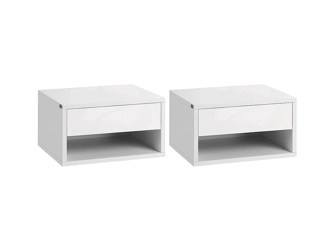 Lot de 2 tables de chevet murales table de nuit tiroir coulissant niche plateau en bois dim. 37L x 32l x 21H cm ,blanc