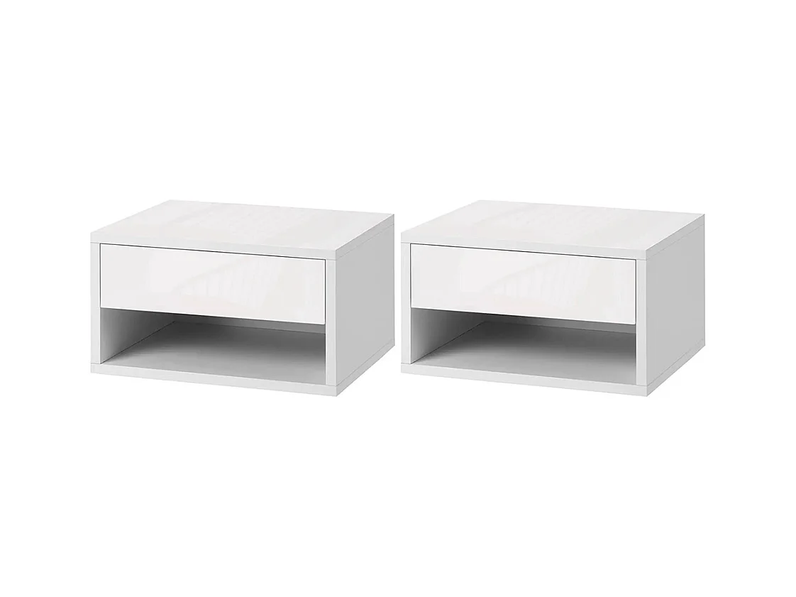 Lot de 2 tables de chevet murales table de nuit tiroir coulissant niche plateau en bois dim. 37L x 32l x 21H cm ,blanc