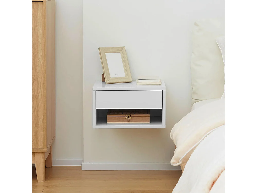 Lot de 2 tables de chevet murales table de nuit tiroir coulissant niche plateau en bois dim. 37L x 32l x 21H cm ,blanc