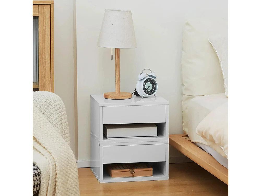 Lot de 2 tables de chevet murales table de nuit tiroir coulissant niche plateau en bois dim. 37L x 32l x 21H cm ,blanc