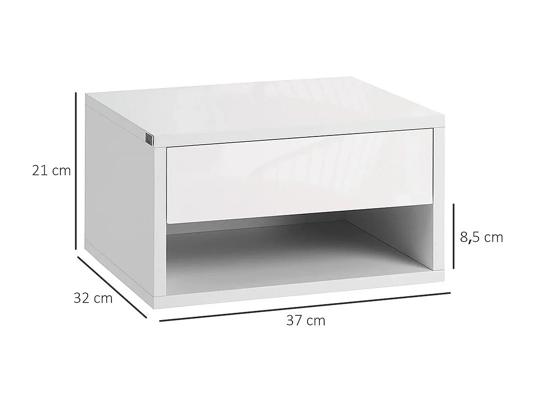Lot de 2 tables de chevet murales table de nuit tiroir coulissant niche plateau en bois dim. 37L x 32l x 21H cm ,blanc