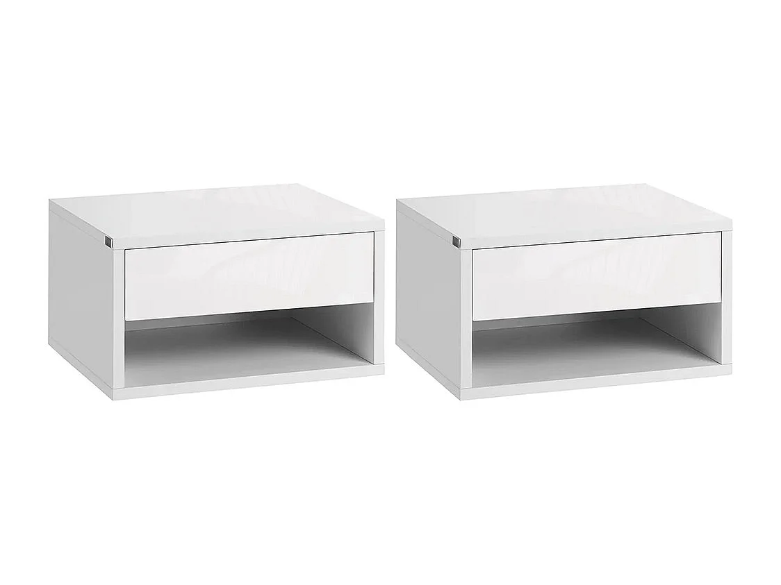 Lot de 2 tables de chevet murales table de nuit tiroir coulissant niche plateau en bois dim. 37L x 32l x 21H cm ,blanc