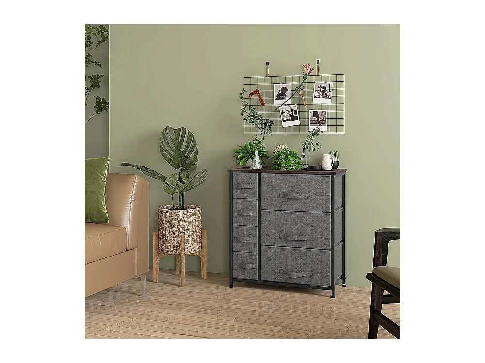 Commode pliante à 7 tiroirs en tissu, fabriquée en tissu non tissé, avec structure métallique, dimensions : 63,5 x 30 x 71 cm, couleur gris foncé.