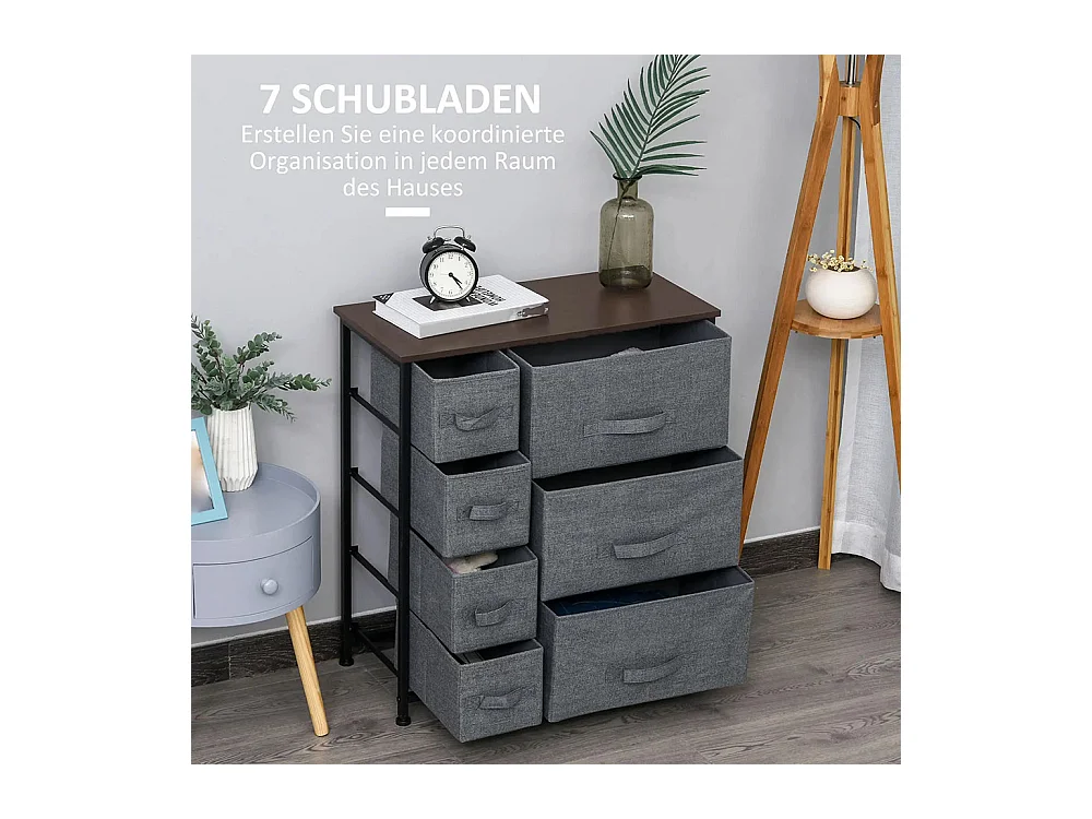 Commode pliante à 7 tiroirs en tissu, fabriquée en tissu non tissé, avec structure métallique, dimensions : 63,5 x 30 x 71 cm, couleur gris foncé.