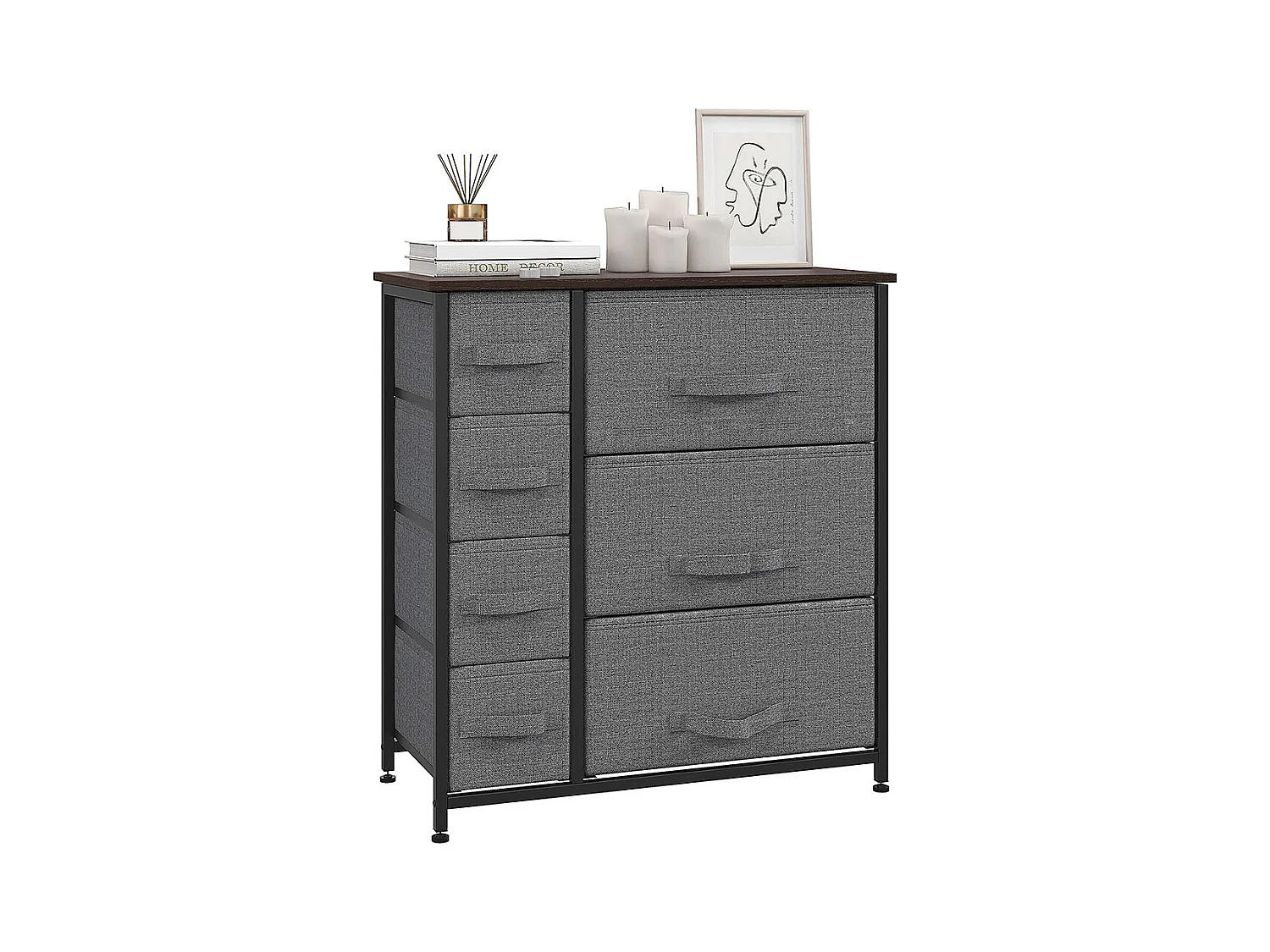Commode pliante à 7 tiroirs en tissu, fabriquée en tissu non tissé, avec structure métallique, dimensions : 63,5 x 30 x 71 cm, couleur gris foncé.