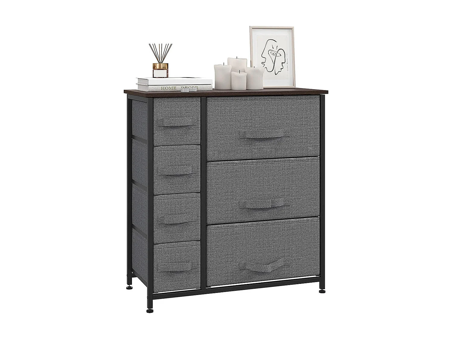 Commode pliante à 7 tiroirs en tissu, fabriquée en tissu non tissé, avec structure métallique, dimensions : 63,5 x 30 x 71 cm, couleur gris foncé.
