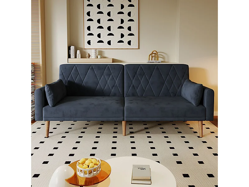 Canapé deux places, canapé-lit, avec fonction couchage, tissu velours, gris foncé