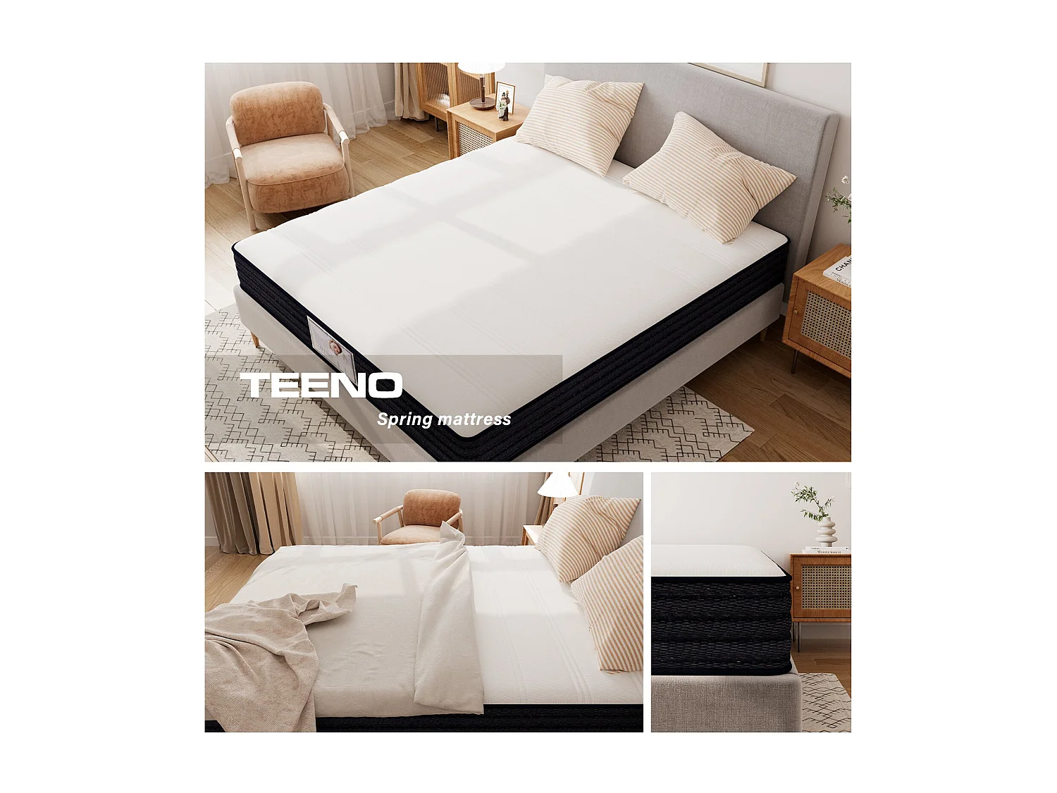 Epaisseur 22 cm matelas à ressorts + cadre de lit en métal 140x190 cm