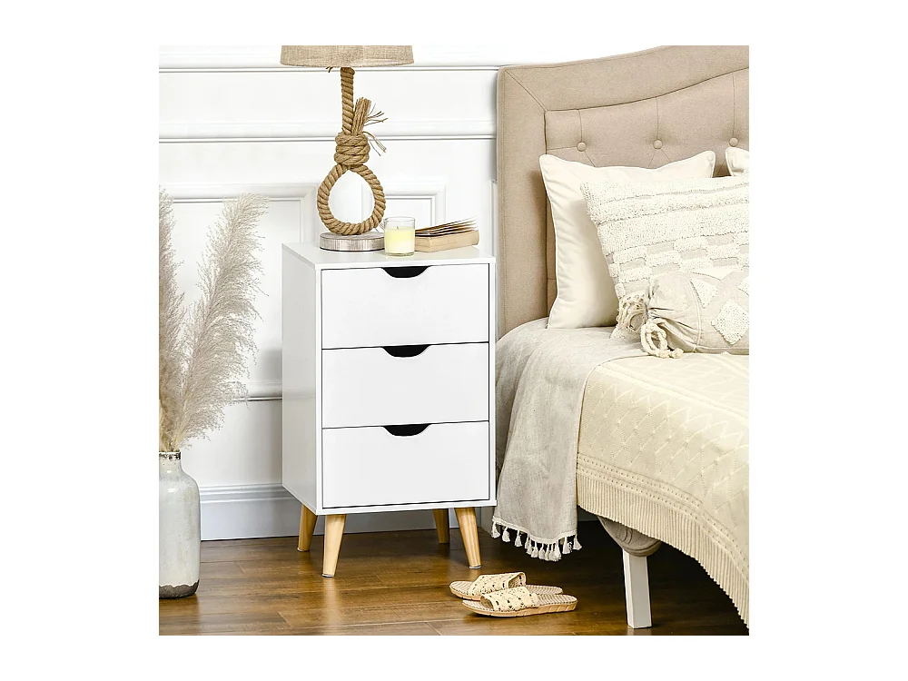 Table de chevet avec 3 tiroirs, style nordique, dimensions : 40 x 35 x 68,5 cm, couleur blanche.