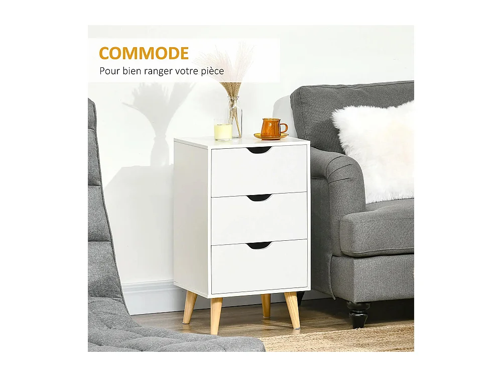 Table de chevet avec 3 tiroirs, style nordique, dimensions : 40 x 35 x 68,5 cm, couleur blanche.