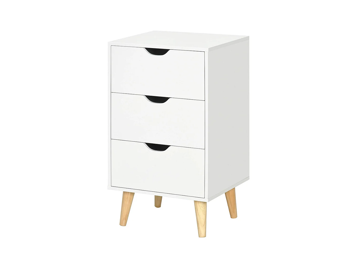 Table de chevet avec 3 tiroirs, style nordique, dimensions : 40 x 35 x 68,5 cm, couleur blanche.