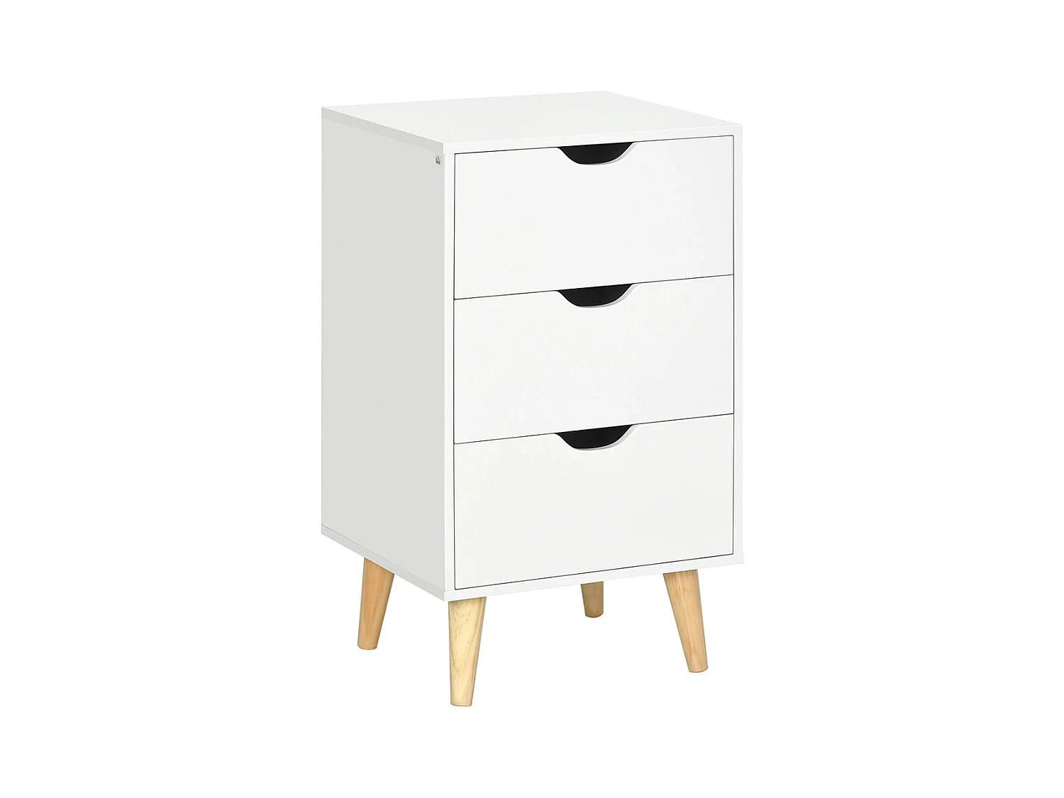 Table de chevet avec 3 tiroirs, style nordique, dimensions : 40 x 35 x 68,5 cm, couleur blanche.
