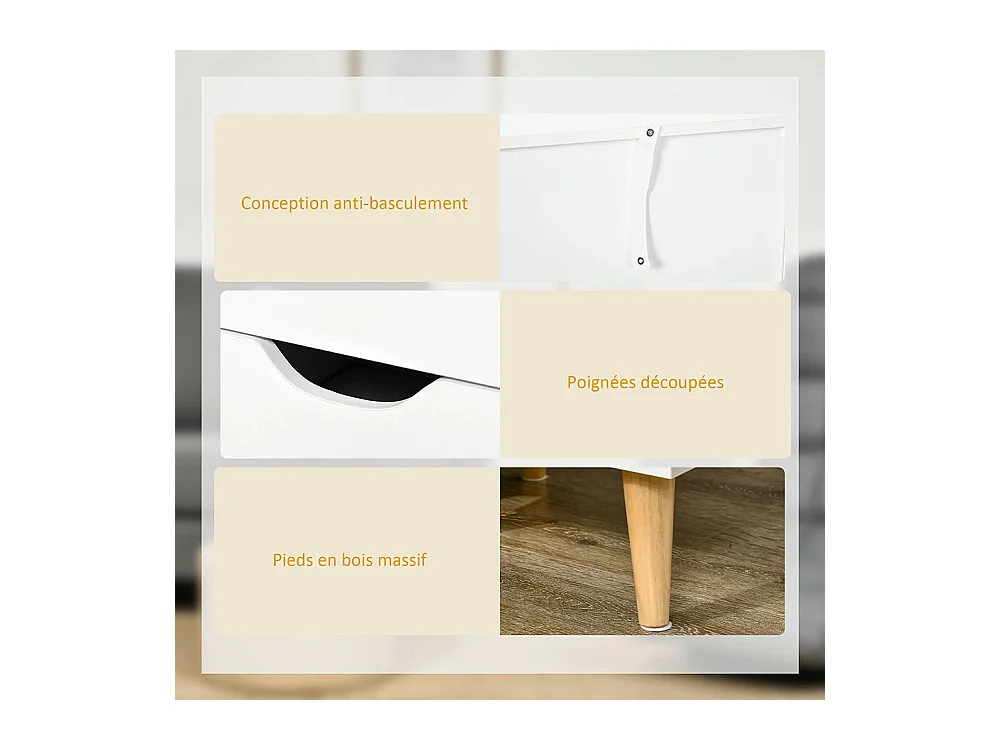 Table de chevet avec 3 tiroirs, style nordique, dimensions : 40 x 35 x 68,5 cm, couleur blanche.