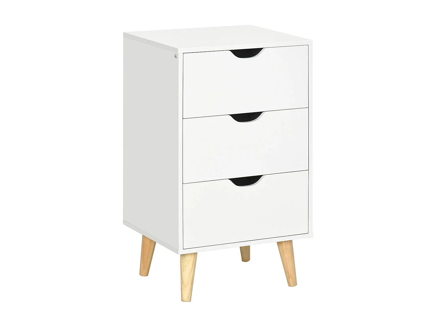 Table de chevet avec 3 tiroirs, style nordique, dimensions : 40 x 35 x 68,5 cm, couleur blanche.
