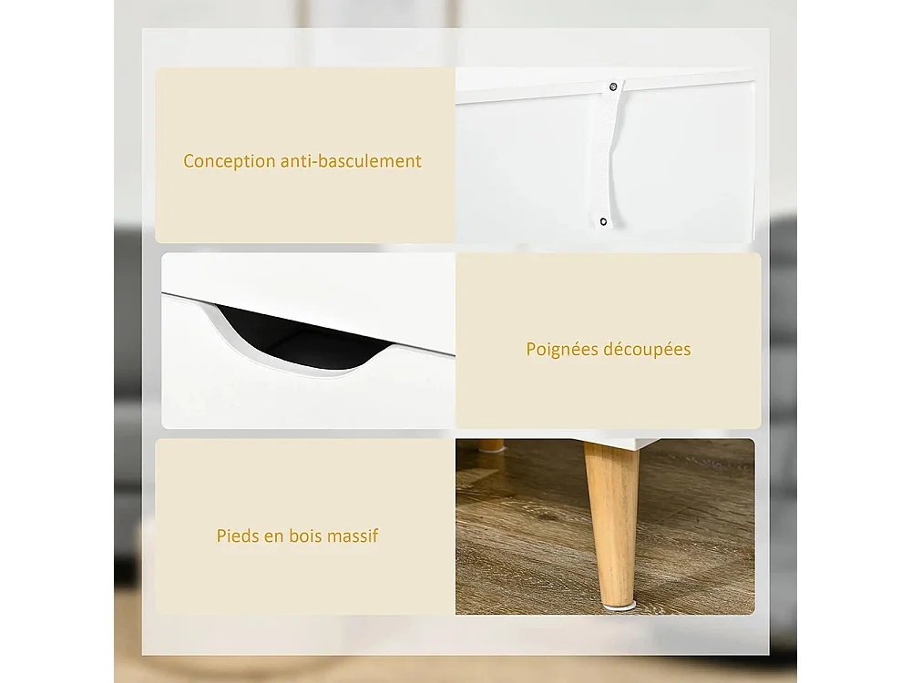 Table de chevet avec 3 tiroirs, style nordique, dimensions : 40 x 35 x 68,5 cm, couleur blanche.