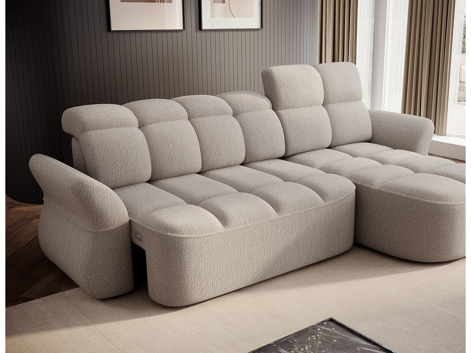 Canapé d'angle Sophia R/Tissu-Bouclé/Beige