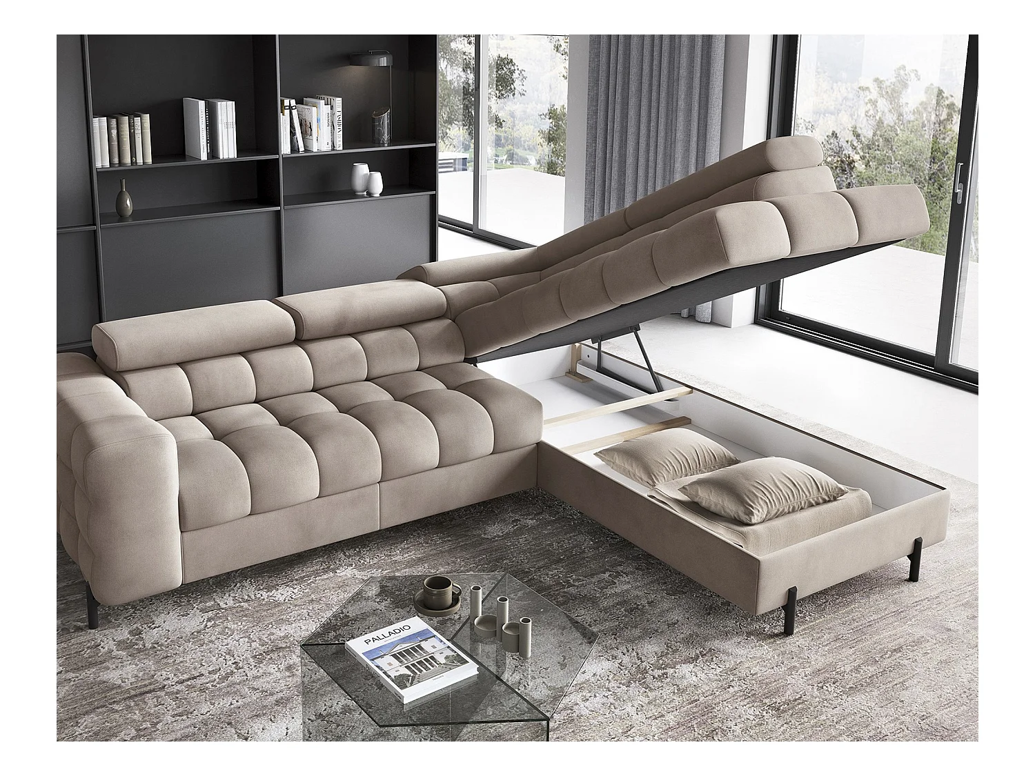 Divano d'angolo Latina R/rivestimento in tessuto/Beige