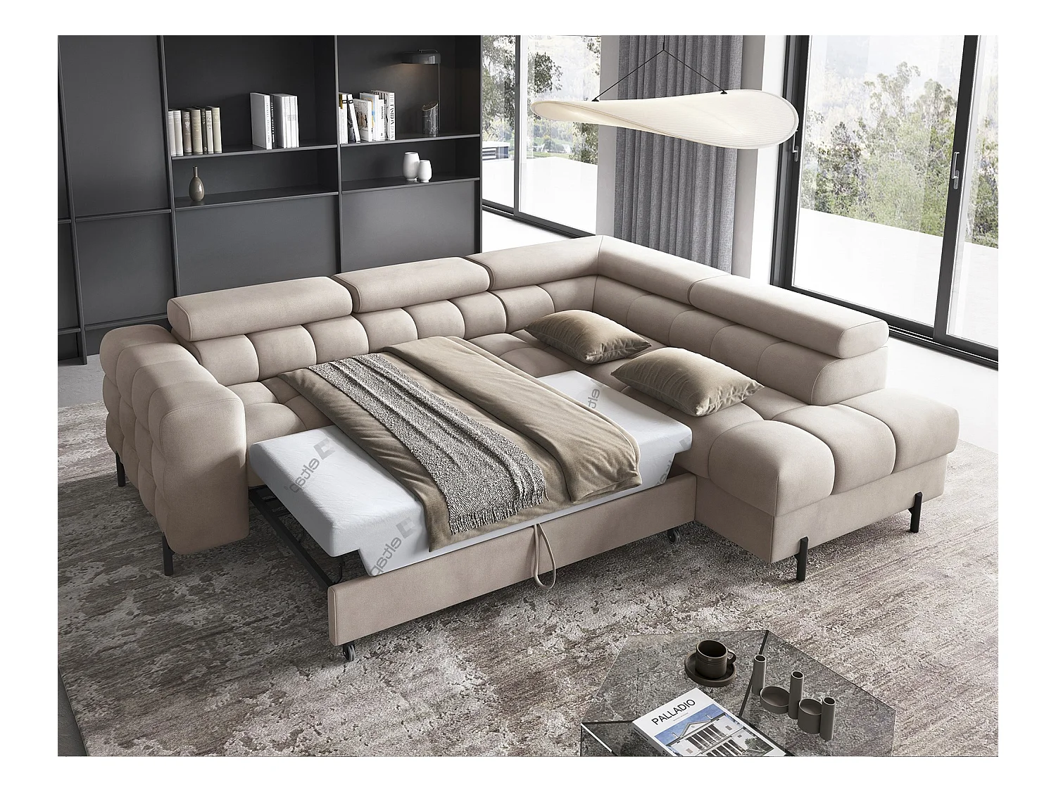 Divano d'angolo Latina R/rivestimento in tessuto/Beige