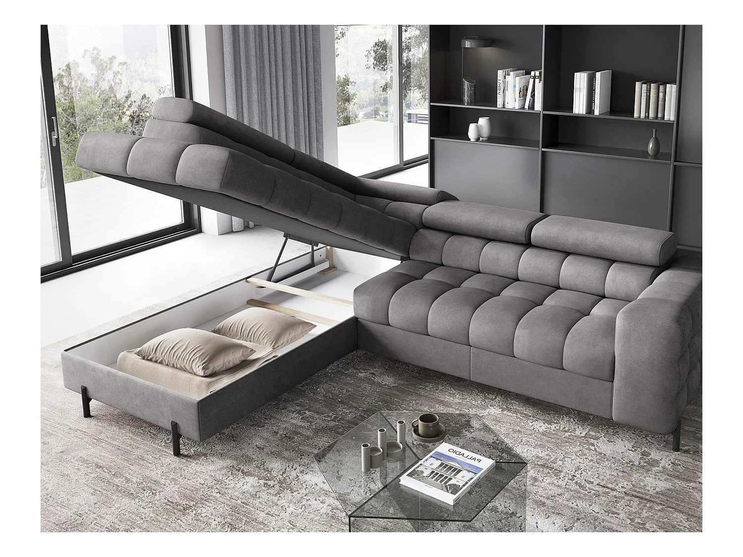 Divano d'angolo Latina L/rivestimento in tessuto/grigio