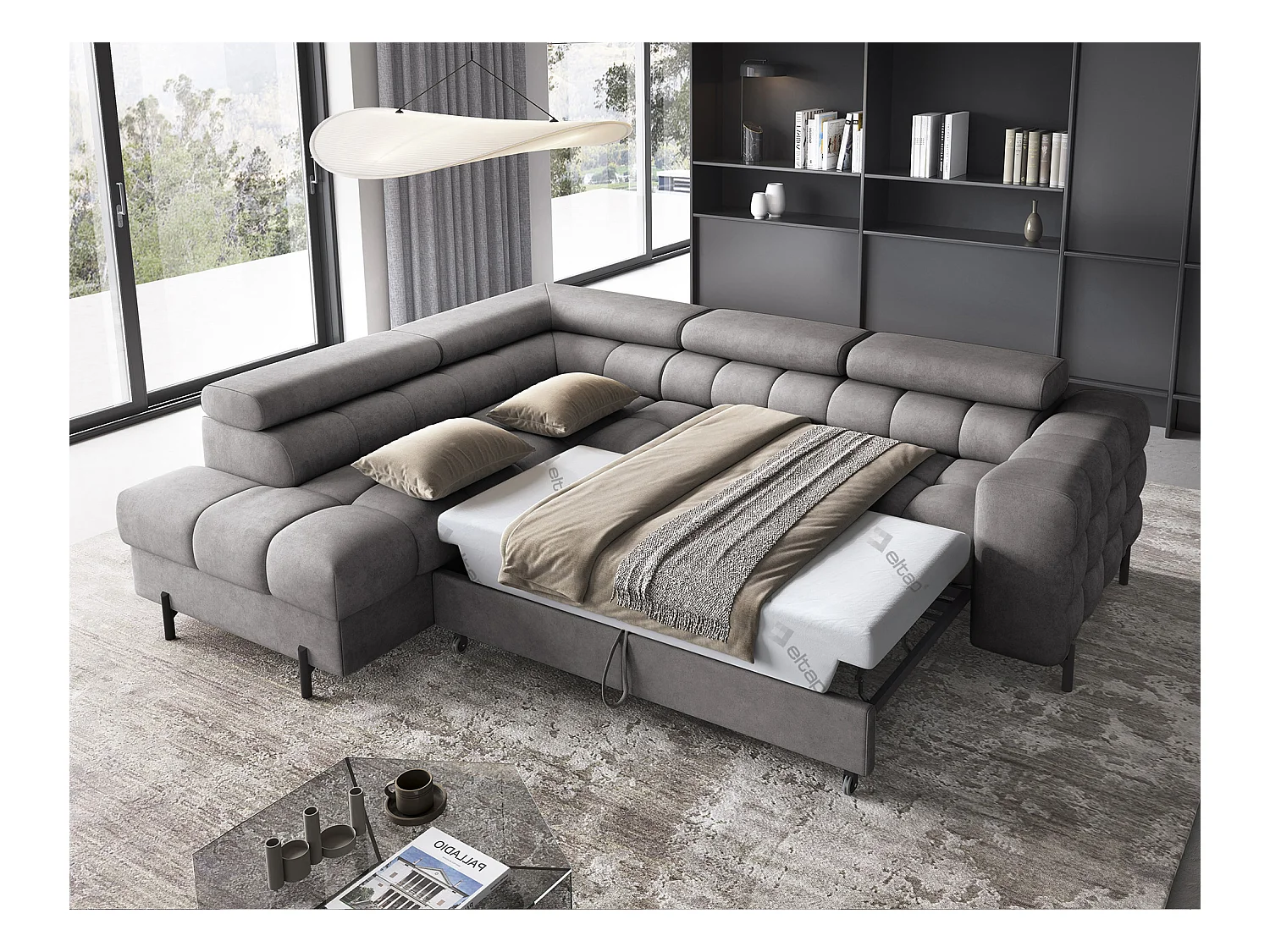 Divano d'angolo Latina L/rivestimento in tessuto/grigio