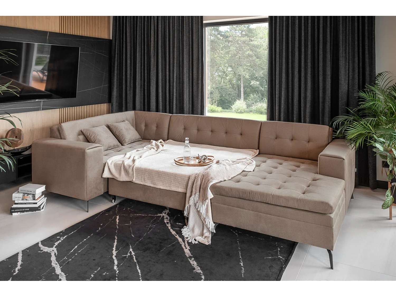 Divano d'angolo Solvio UR/rivestimento in tessut/Marrone