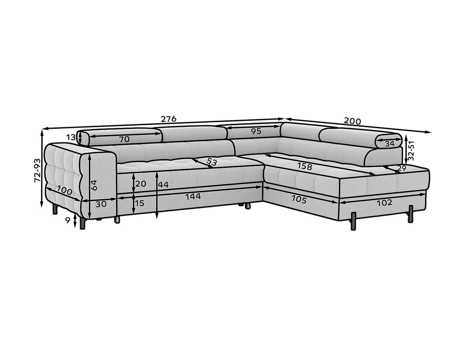 Canapé Corner Latina R/Tissu/Athracite