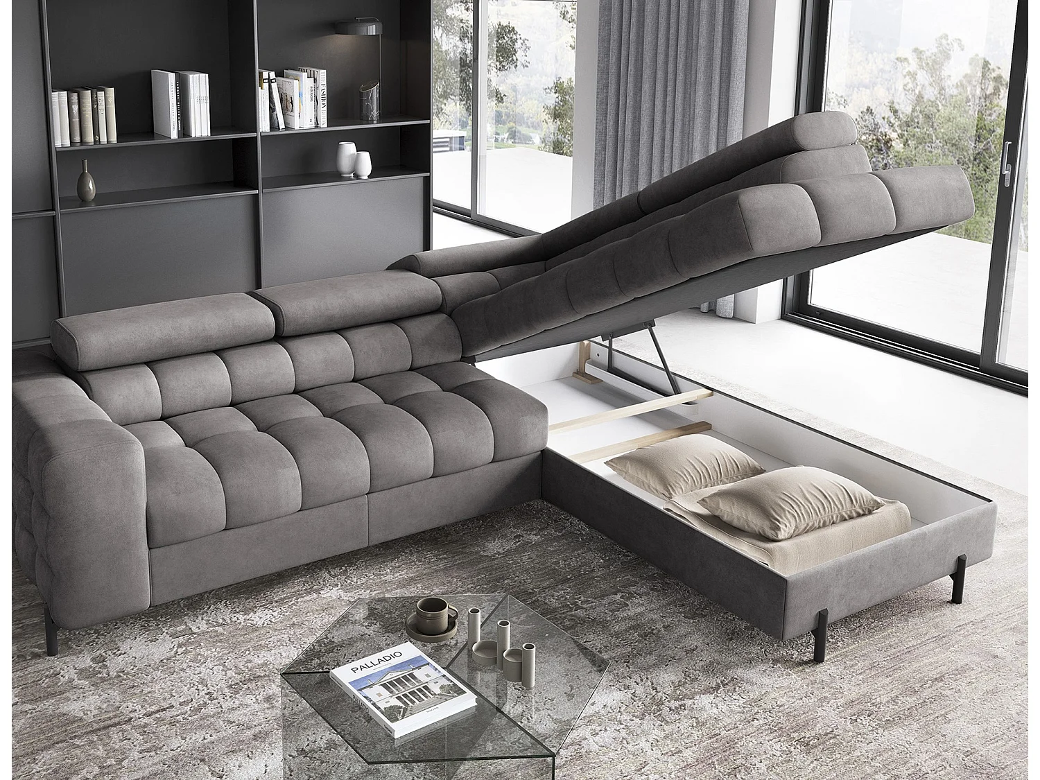 Canapé Corner Latina R/Tissu/Athracite