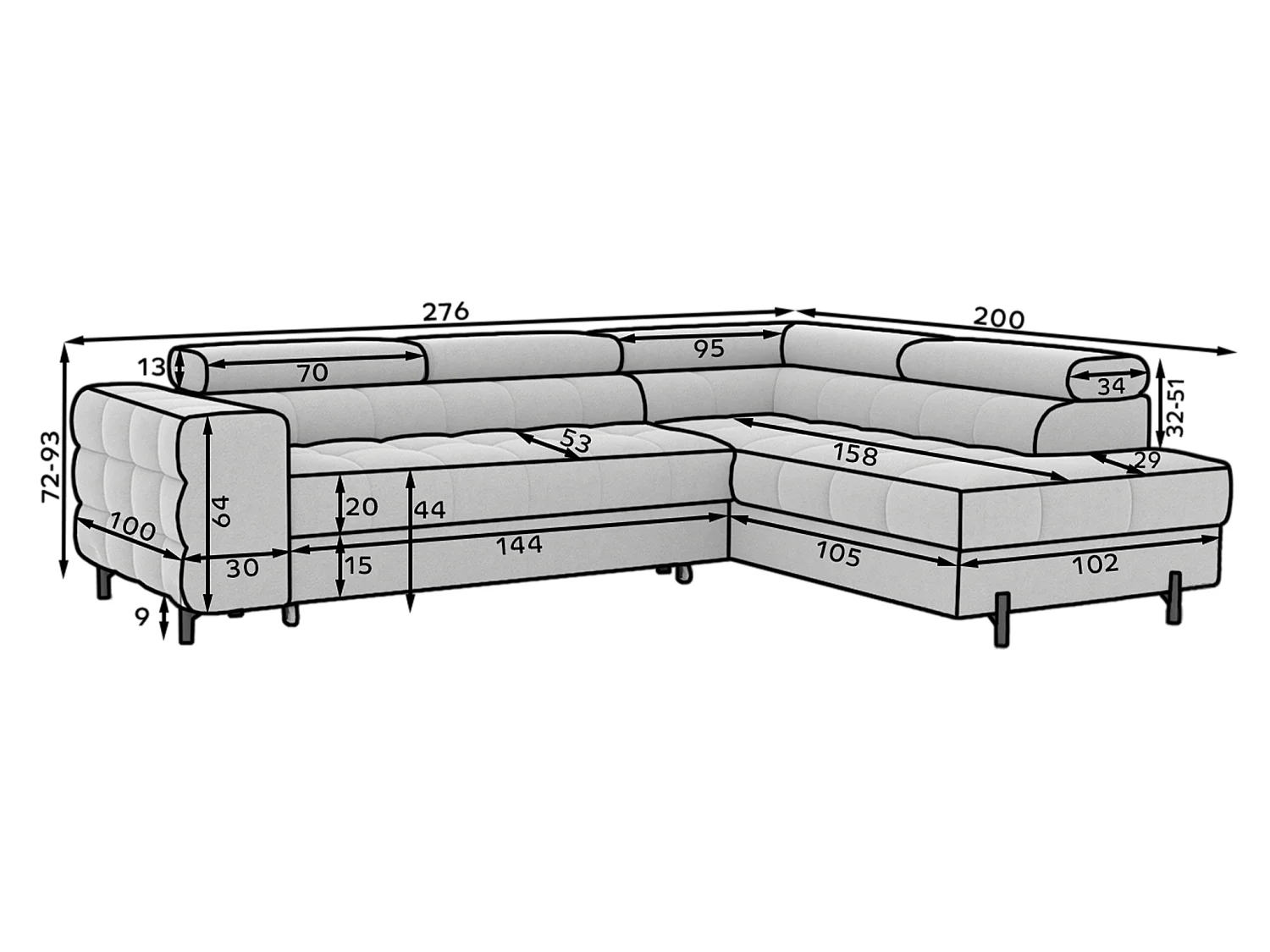 Canapé Corner Latina R/Tissu/Athracite